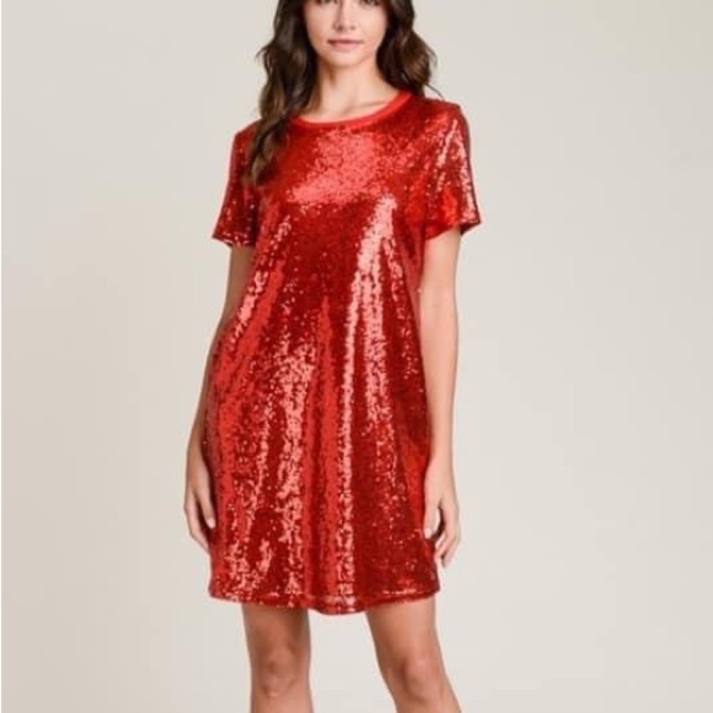 RED DRESS. sequins. small (4-6) nWT. FANCY. wedding. COCKTAIL.